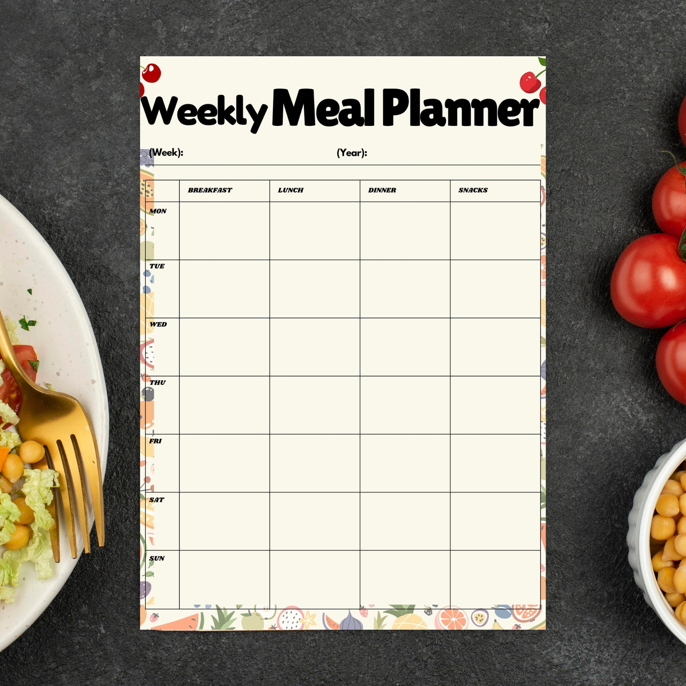 Printable Weekly Meal Planner Template – Track Breakfast, Lunch, Dinner & Snacks