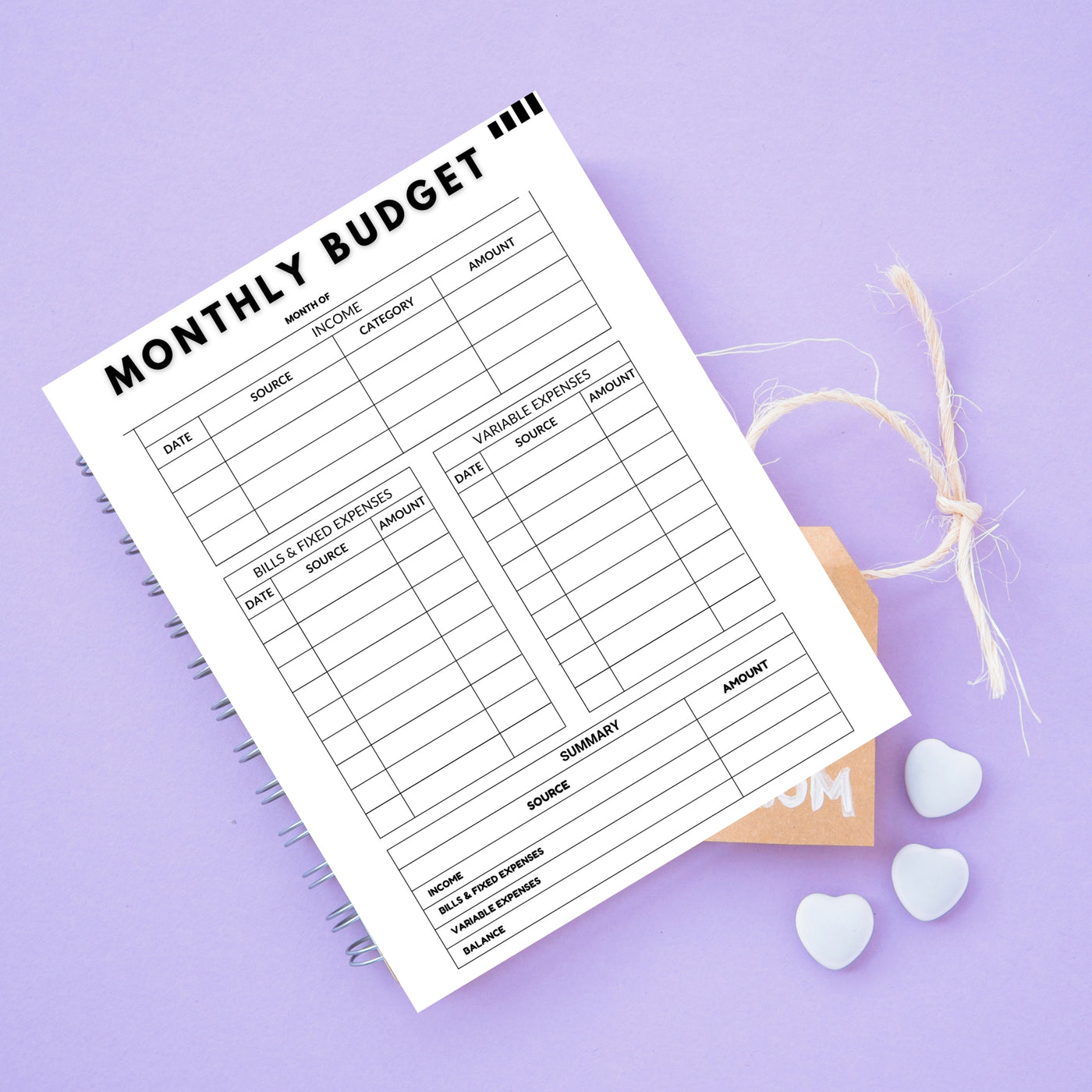 Monthly Budget Planner Printable – Income & Expense Tracker for Fixed and Variable Costs
