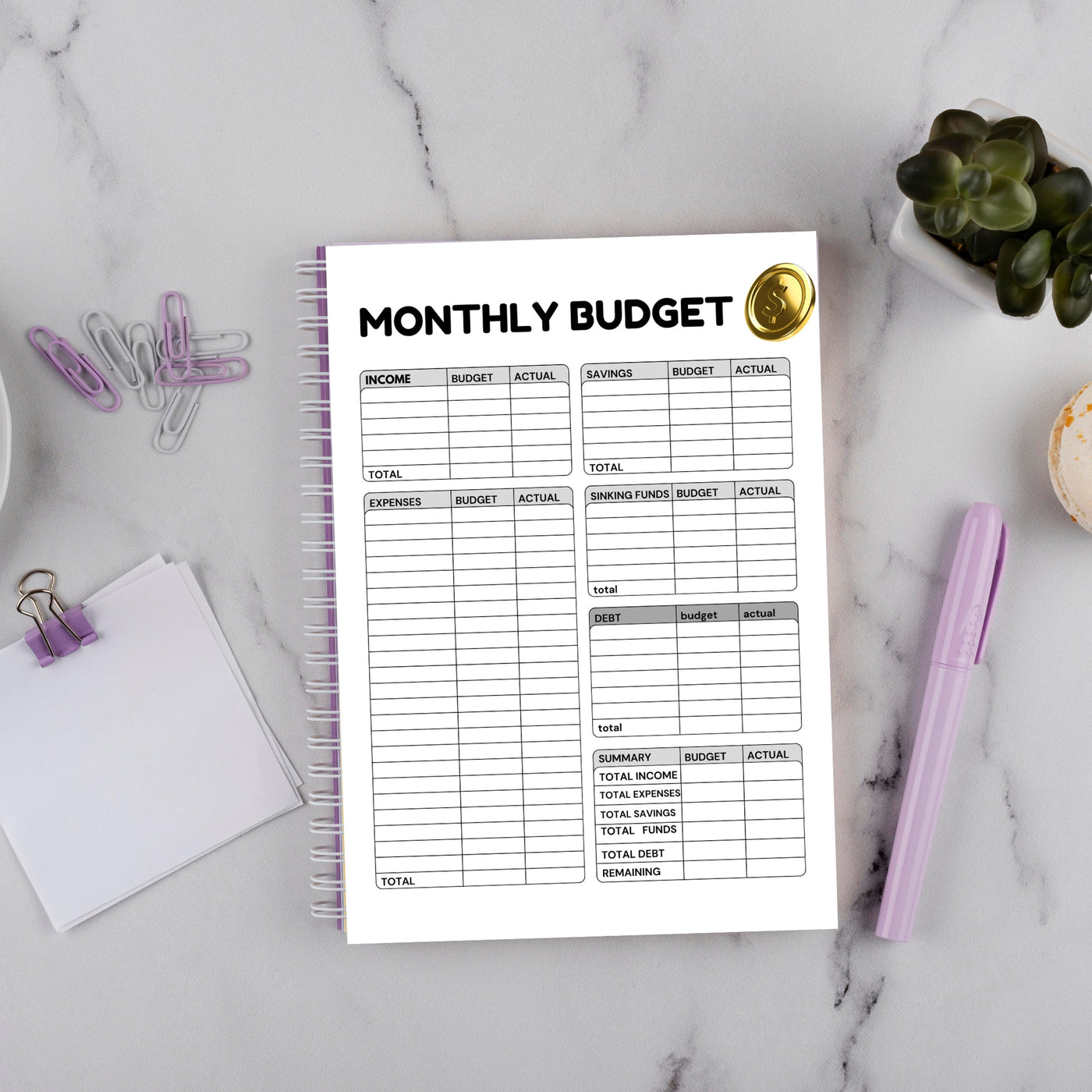 Monthly Budget Planner Printable – Track Income, Expenses, Savings, Debt & Sinking Funds