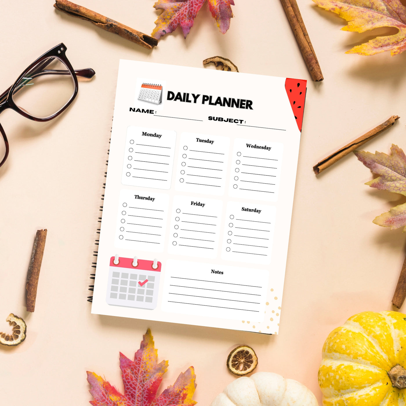 Weekly Daily Planner for Kids – Undated To-Do List Organizer with Notes & Calendar Icon