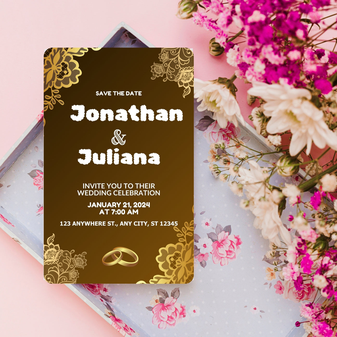 Editable Wedding Invitation Template | Printable Save the Date Card for Couples