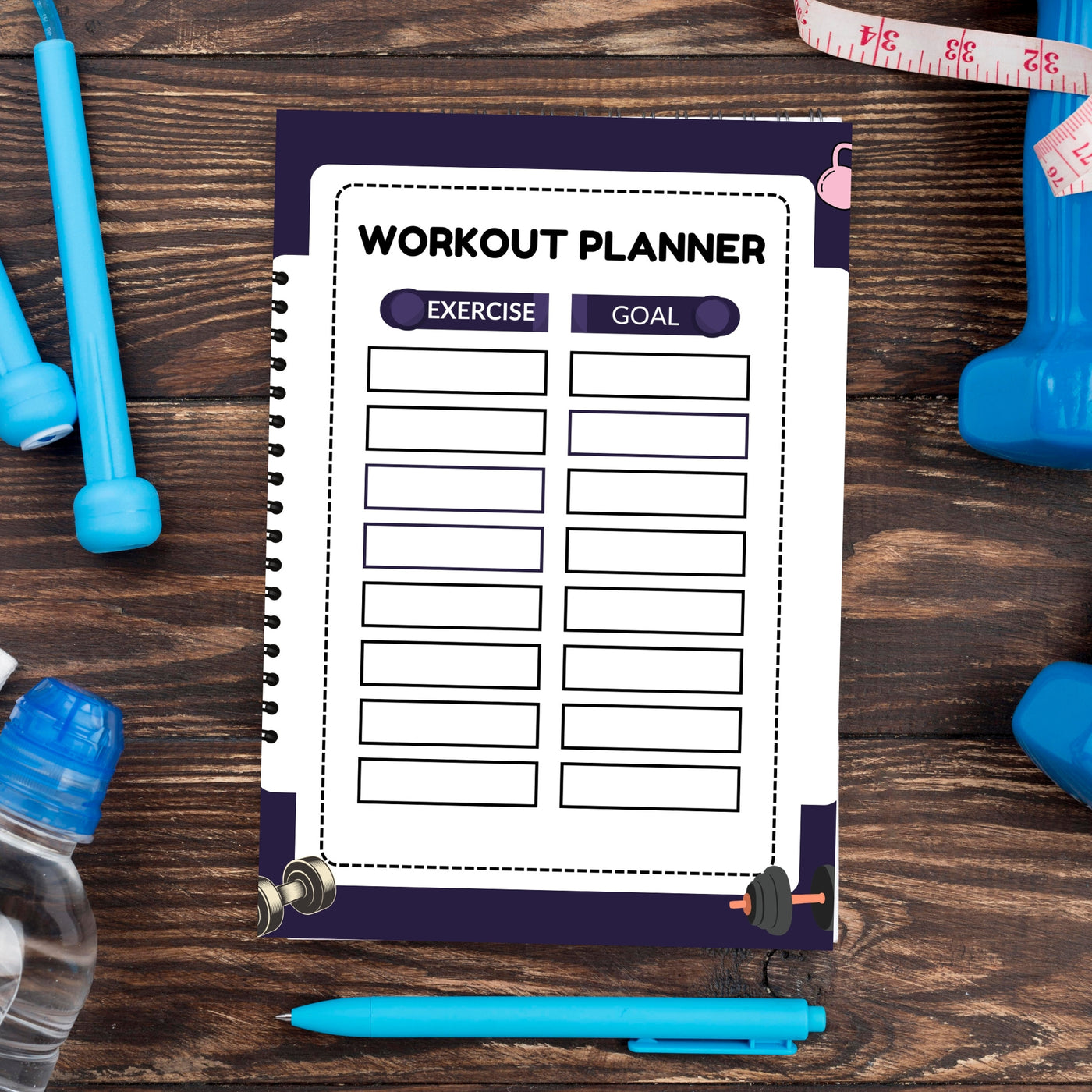 Printable Workout Planner | Fitness Tracker & Exercise Goal Sheet – Editable PDF